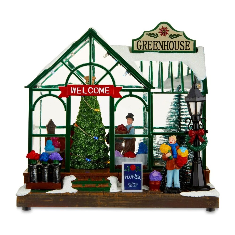 Multi-color Light-up & Musical Christmas Village Greenhouse, 8.07"